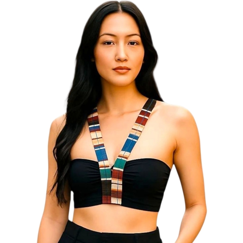 Coastal Blue Women's Halter Bikini Top Size M JadedStripe/Ebony NWT